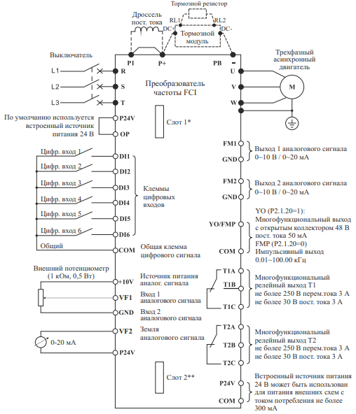 Частотный преобразователь MCI-G18.5/Р22-4 схема подключения